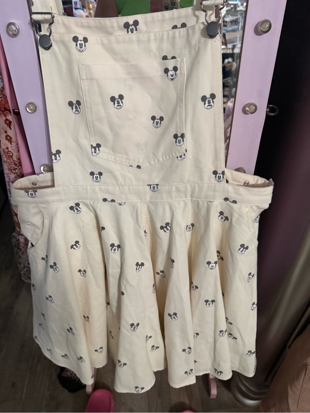 Disney Cream and Black Overall Skirt with Mini Character Print